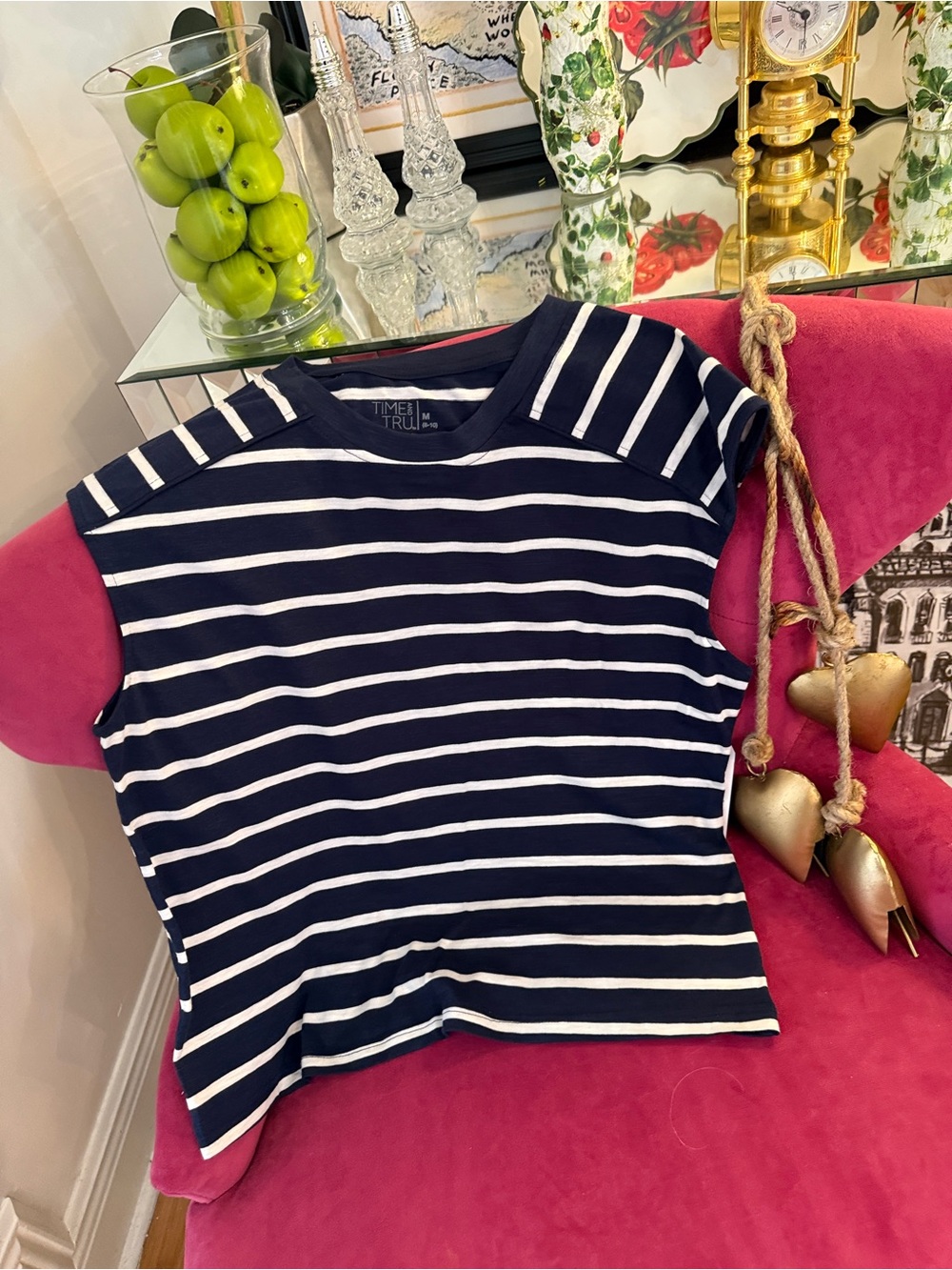 Time and Tru Navy and White Striped Crewneck Tank - Picture 2 of 8